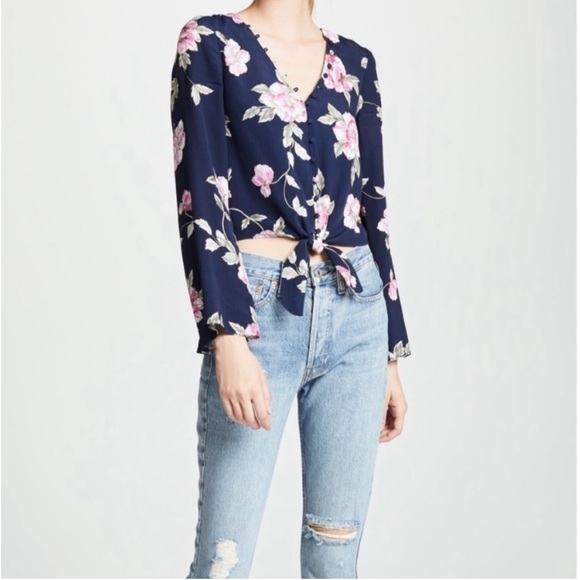 Cupcakes and Cashmere Jerome Blouse in Floral Navy and Pink, Size Medium - Picture 15 of 16